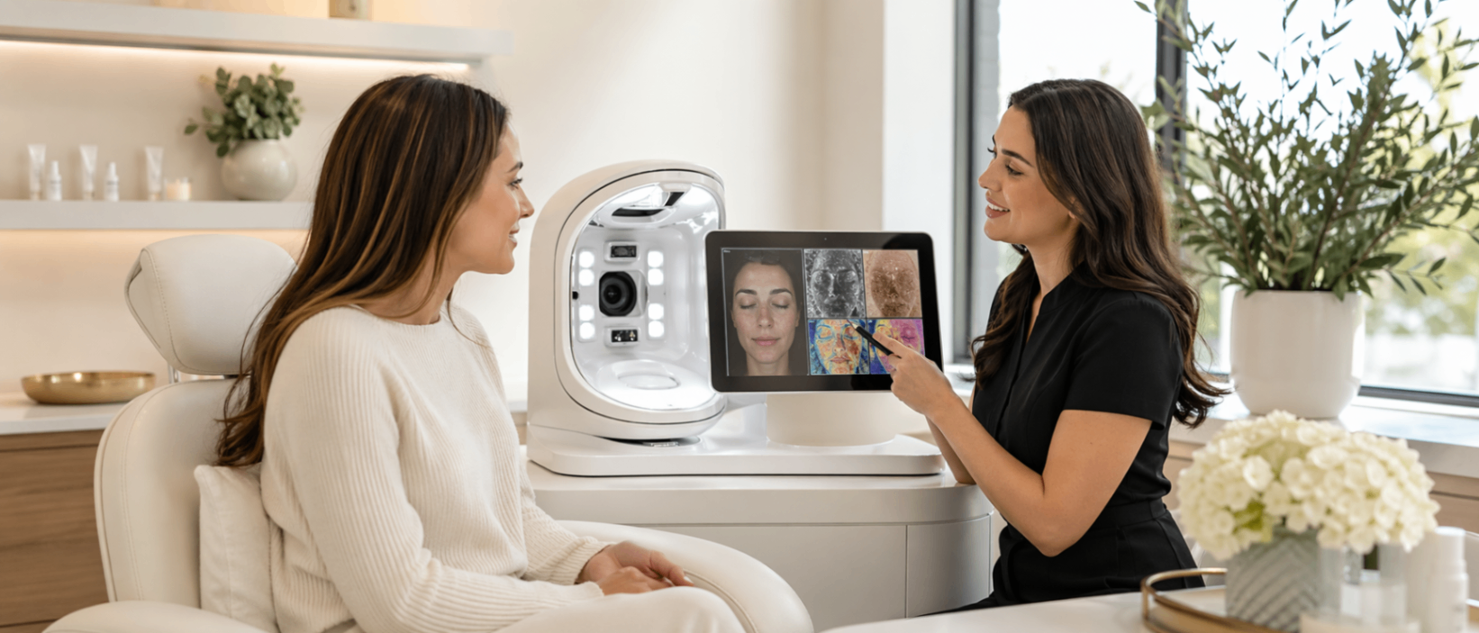 Esthetician performing a skin analysis consultation — L.I.V.E. Wellness Medspa Rocklin CA